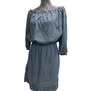 Calvin Klein Jeans Women's Chambray Dress Size M Elastic Waist 3/4 Length Sleeve
